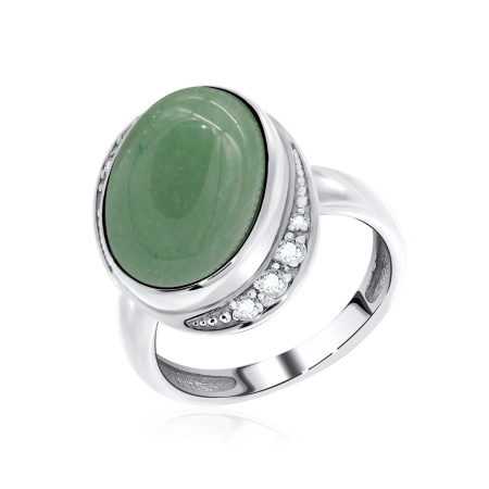 Купить кольцо из серебра с нефритом и фианитами в интернет-магазине KRASNOE